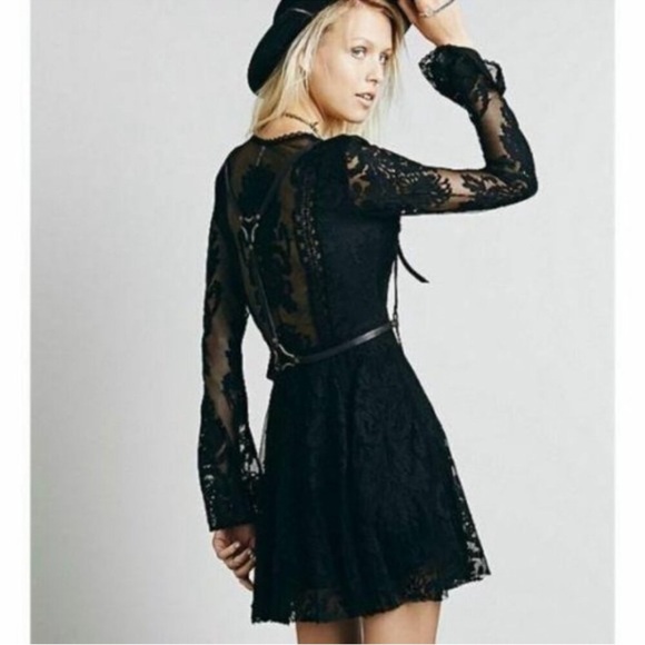Free People Black Reign Over Me Lace Mini Flare Dress - Picture 5 of 8